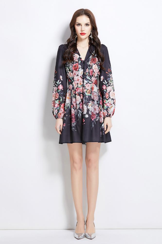 Original design spring, summer, autumn new vintage oil painting print short dress