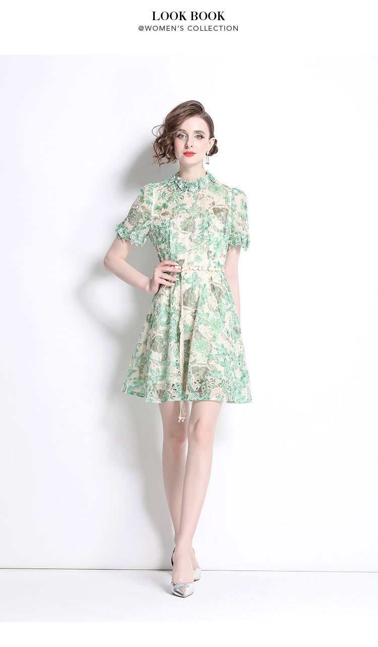 Original Design: Spring/Summer Embroidered Printed Dress for Women with a High end Style and a slimming A-line Skirt with a cinched waist