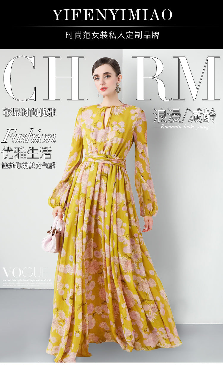 Original design for spring and summer three bedroom pleated 6-meter printed large skirt