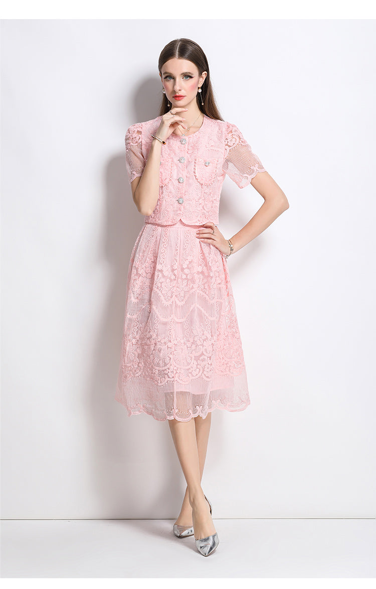 Original design for spring and summer small fragrance style set light luxury and high-end water-soluble lace skirt two-piece set