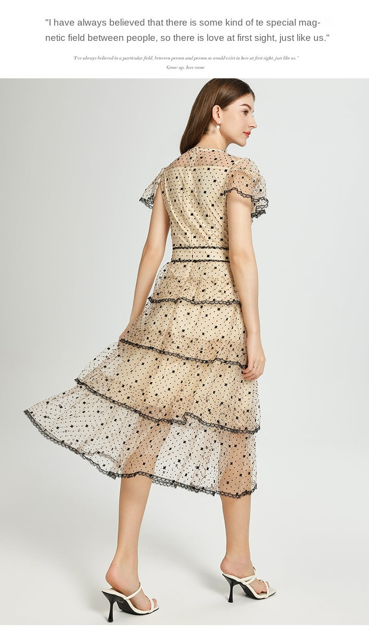 Original Design Heavy Industry Boutique Embroidery Plush Wave Point Wave style Shawl Cake Vintage Dress