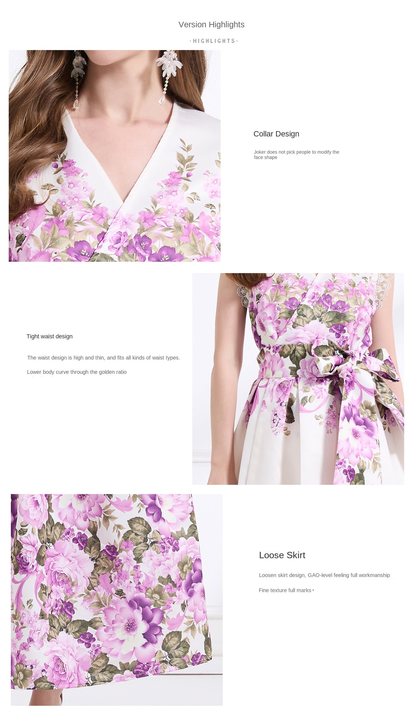 Original design - spring, summer and autumn fake wind, small flying sleeves, flower fairy print, seaside waist ruffle tie long skirt