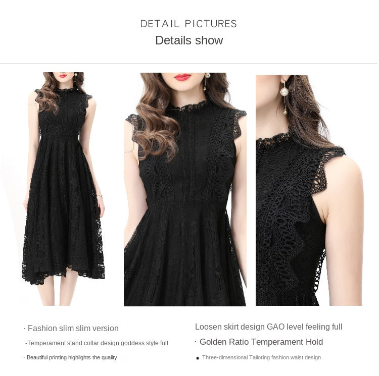 Original design: Spring, Summer, Autumn, Vacation, round neck, smocked style, lace, sleeveless, lace, long vintage dress