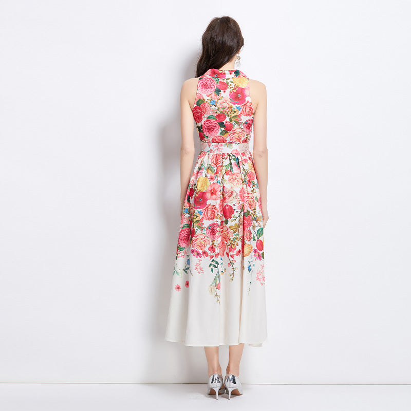 Original design for spring and summer vacation, new floral oil painting style shirt style long dress