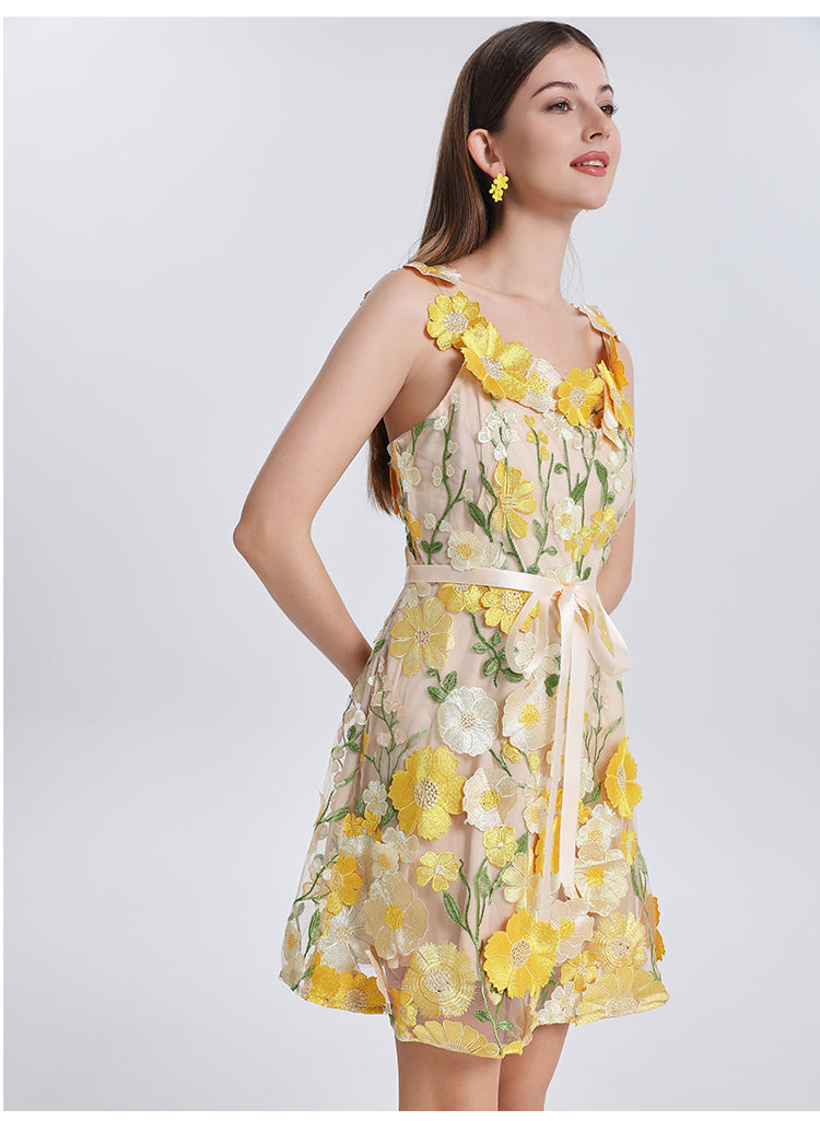 Original Design Embroidered Boutique Color Stereoscopic Handmade Flower Binding Adjustable Strap Strap Dress