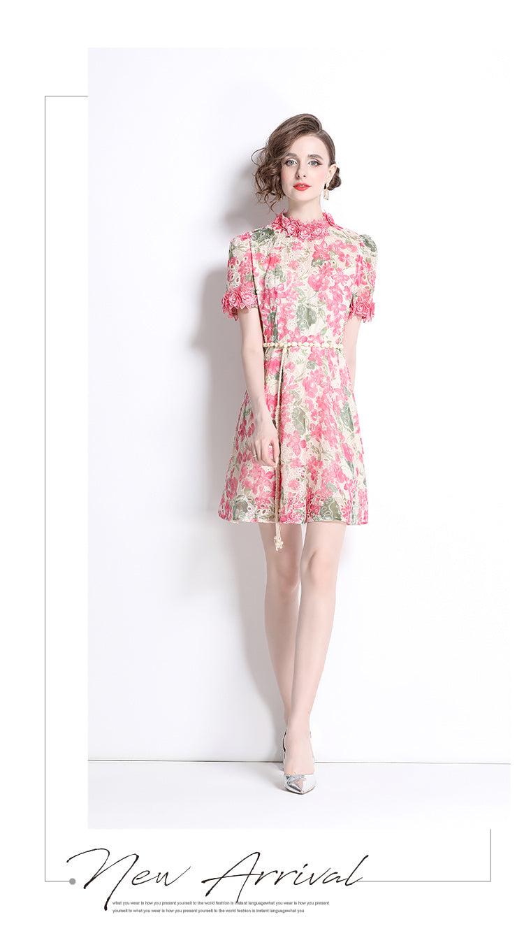 Original Design: Spring/Summer Embroidered Printed Dress for Women with a High end Style and a slimming A-line Skirt with a cinched waist