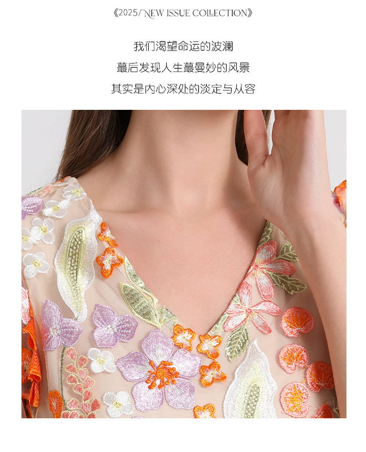 Artwork boutique handmade three-dimensional wheat ear embroidered French temperament dress