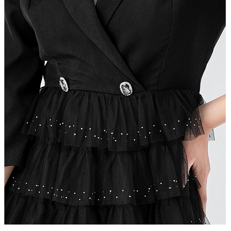 Original design exquisite mesh cake skirt patchwork suit dress temperament fake 2pieces