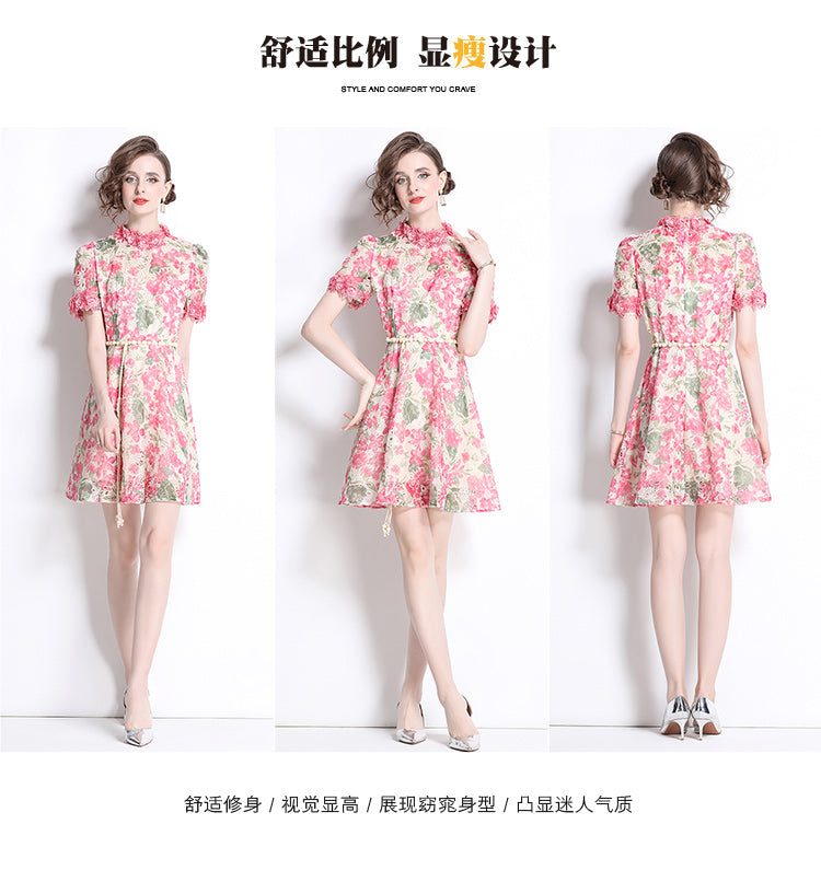 Original Design: Spring/Summer Embroidered Printed Dress for Women with a High end Style and a slimming A-line Skirt with a cinched waist