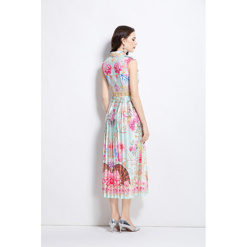Original design for spring and summer palace pattern sleeveless mid length dress
