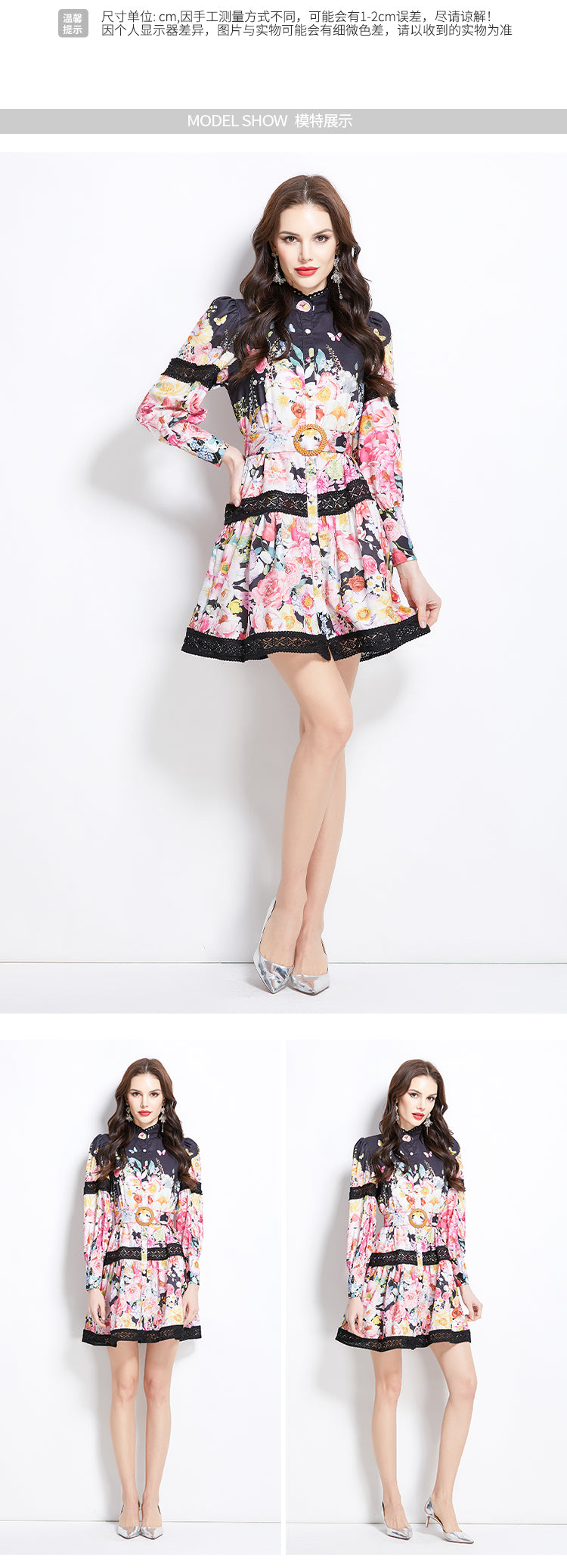 Original design for spring and summer vacation new style painted oil painting style lace patchwork short dress