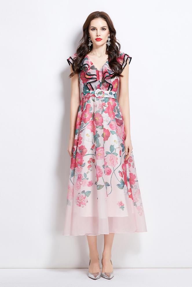 Original Design Spring/Summer Vacation New Oil Painting Style Flower Printed Long Dress