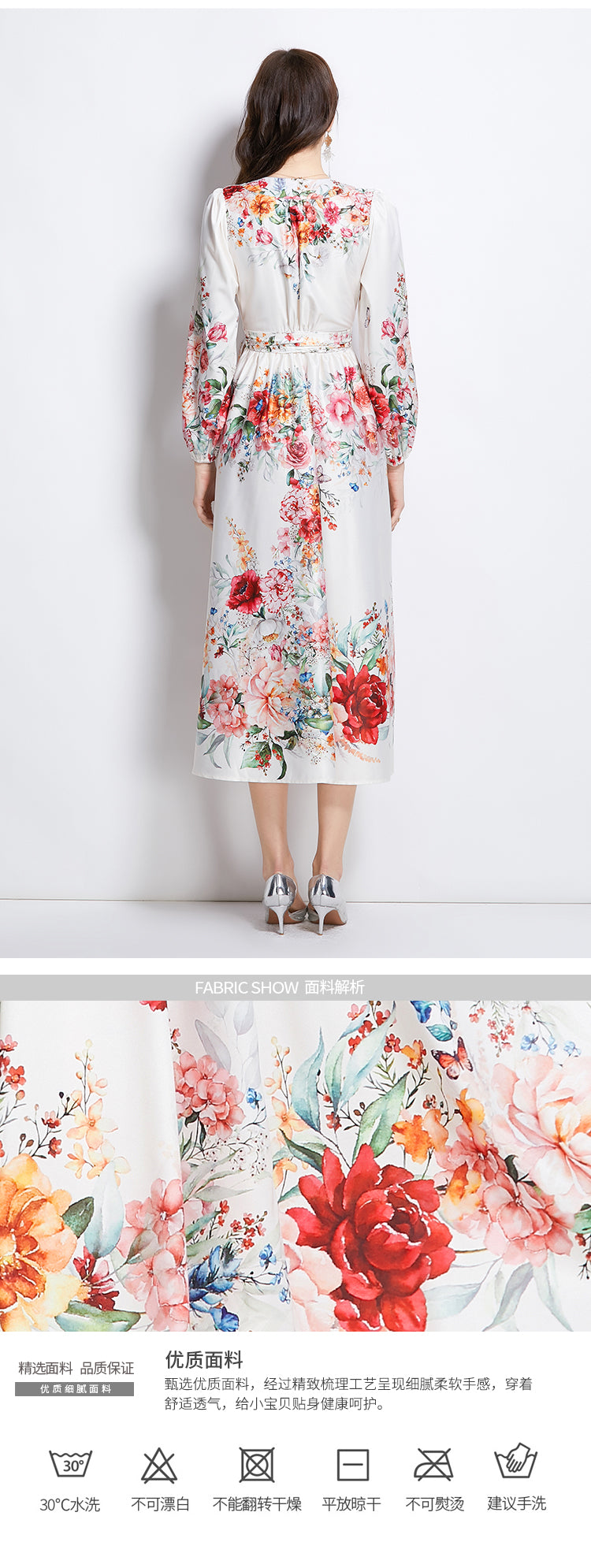 Original Design Spring/Summer Oil Painting Flower Pattern Wrapped Mid length Dress