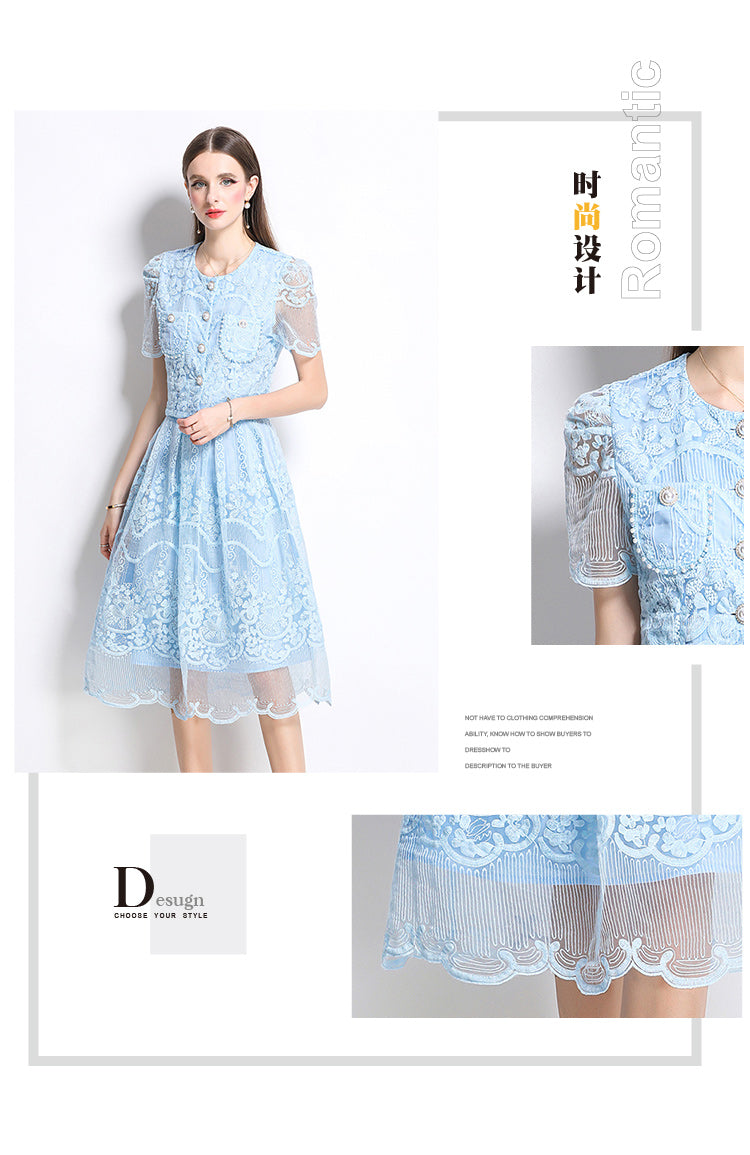 Original design for spring and summer small fragrance style set light luxury and high-end water-soluble lace skirt two-piece set