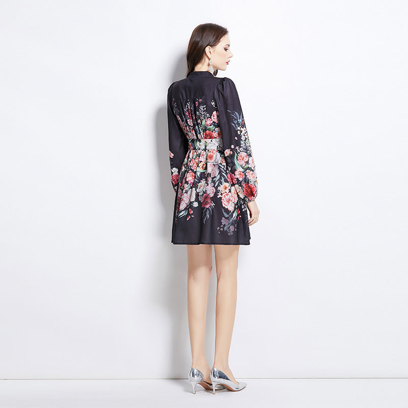 Original design spring, summer, autumn new vintage oil painting print short dress