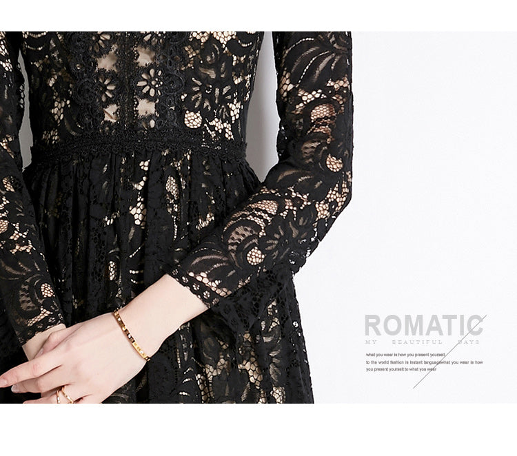 Original design for spring and summer lace slim fit lace dress with a slimming and age reducing mid length skirt for women