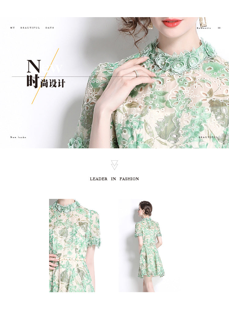 Original Design: Spring/Summer Embroidered Printed Dress for Women with a High end Style and a slimming A-line Skirt with a cinched waist