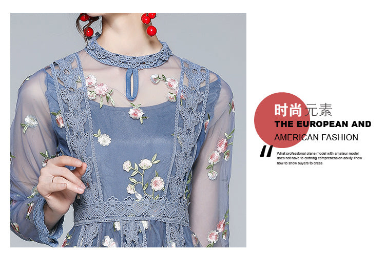Original Design Heavy Industry Fine Embroidery Mesh French Long Style Super Fairy Sweet Dress