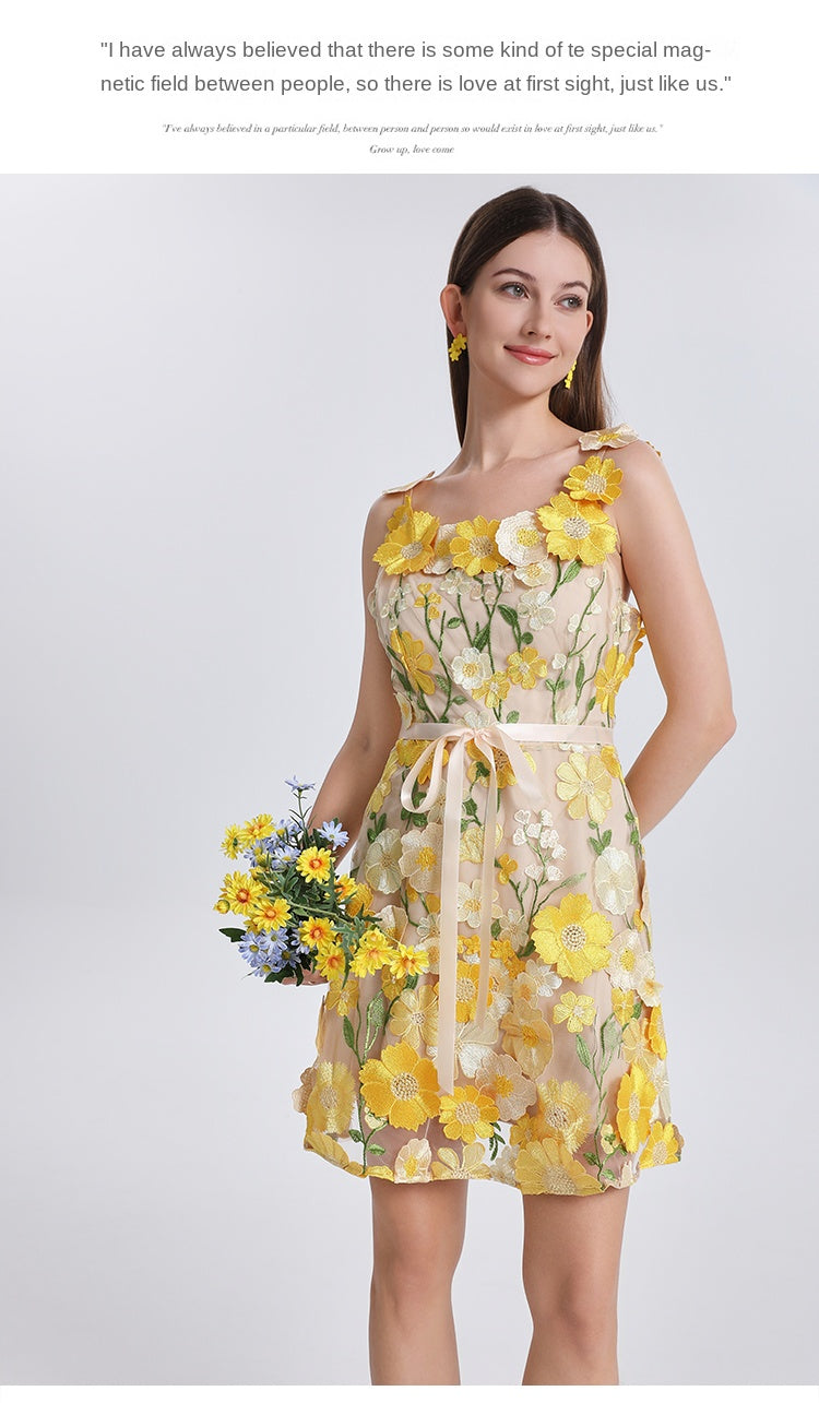 Original Design Embroidered Boutique Color Stereoscopic Handmade Flower Binding Adjustable Strap Strap Dress