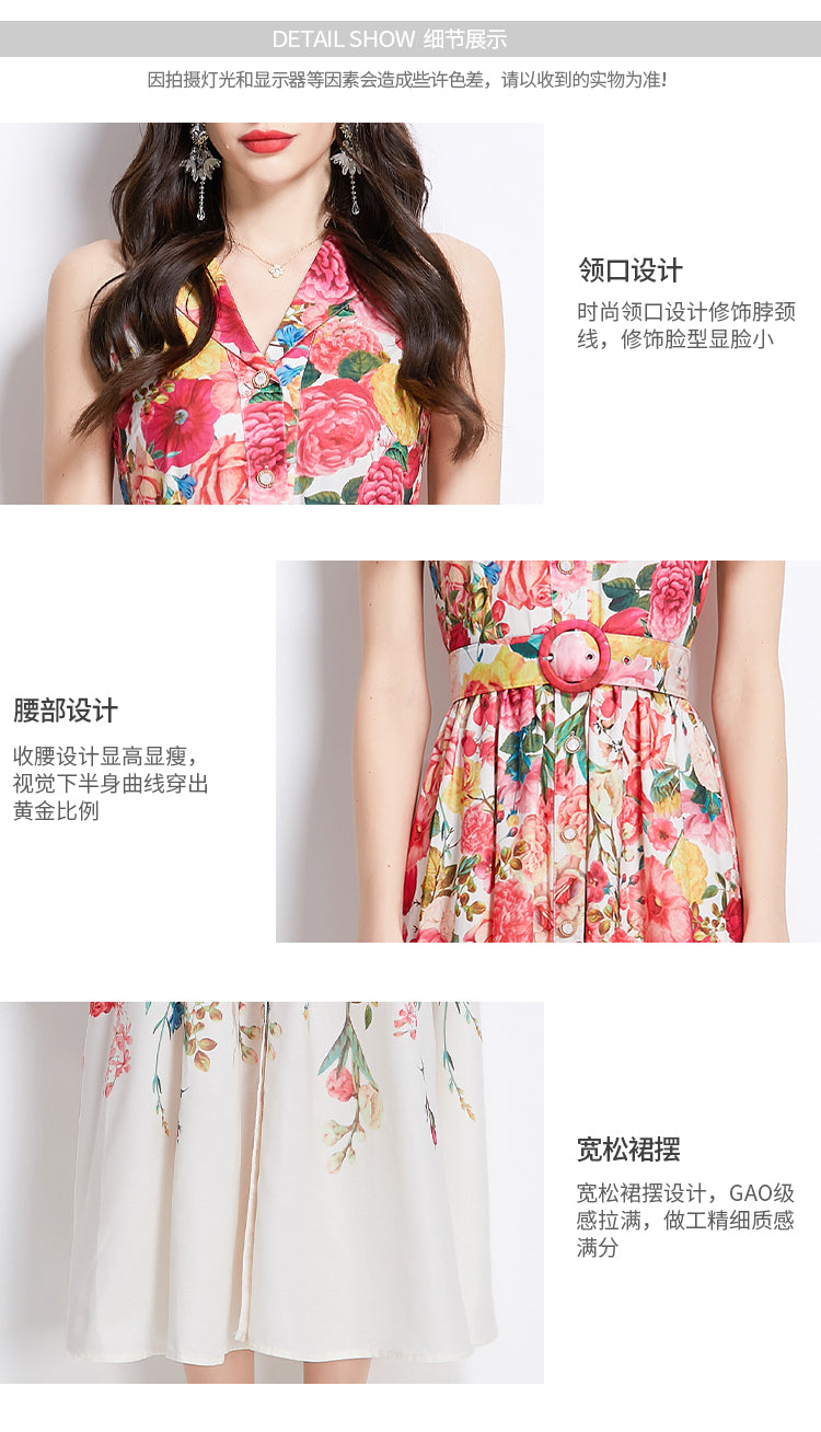 Original design for spring and summer vacation, new floral oil painting style shirt style long dress