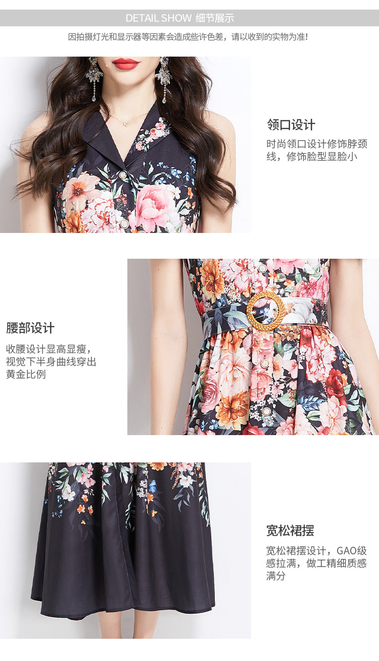 Original Design Spring/Summer Vacation Flower Oil Painting Style Shirt Long Dress