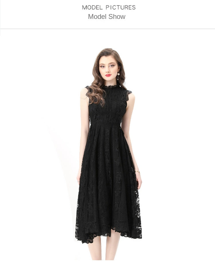 Original design: Spring, Summer, Autumn, Vacation, round neck, smocked style, lace, sleeveless, lace, long vintage dress