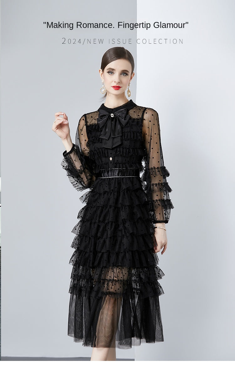 Original design polka dot small fragrance boutique fashion big bow cake skirt