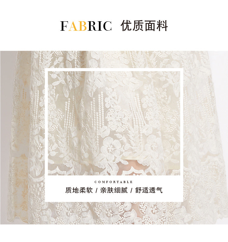Original design for spring and summer long sleeved small fragrance style set light luxury temperament water-soluble lace skirt two-piece set