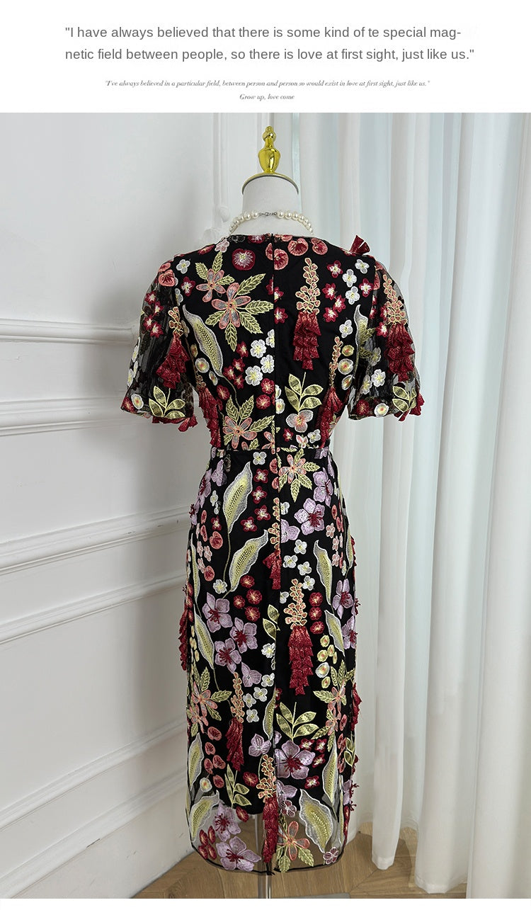 Original Design Handmade Three Dimensional Wheat Sprout Embroidered French Style Dress