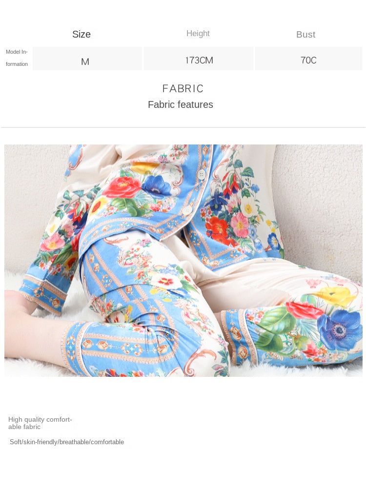 Original design spring/summer-autumn - casual trim pajama suit set with a suit collar long sleeves trousers print 2-piece set