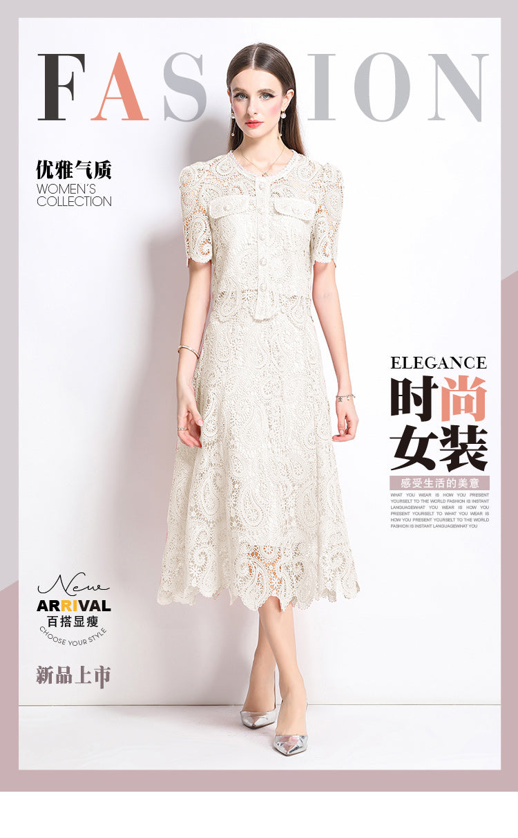 Original design for spring and summer small fragrance style set light luxury and high-end water-soluble lace skirt two-piece set