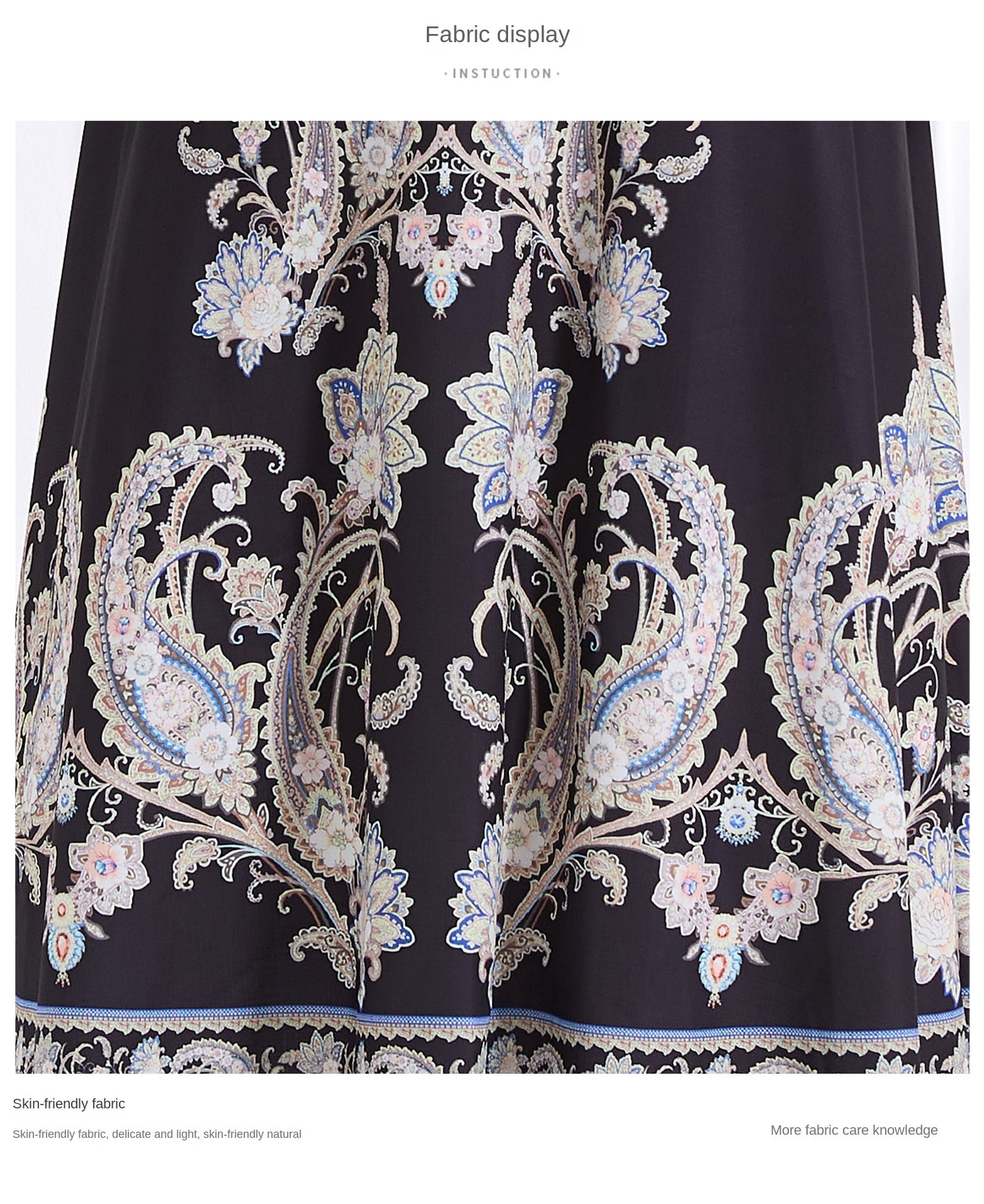 Original design - a court-style retro stand-up collar lace print tunic with a large hem waist