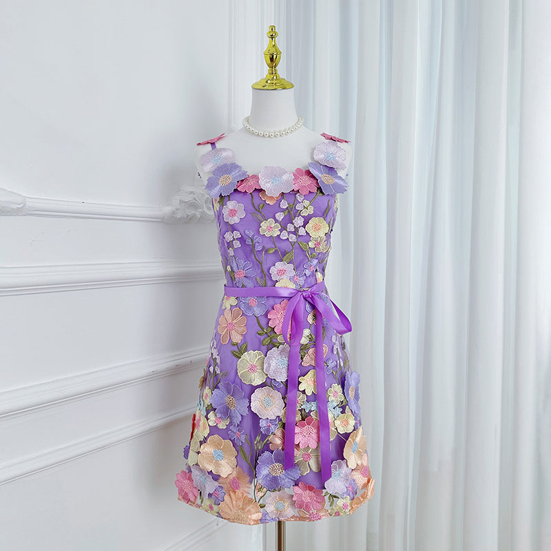 Original Design Embroidered Boutique Color Stereoscopic Handmade Flower Binding Adjustable Strap Strap Dress