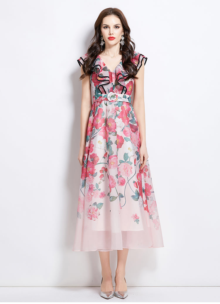 Original Design Spring/Summer Vacation New Oil Painting Style Flower Printed Long Dress