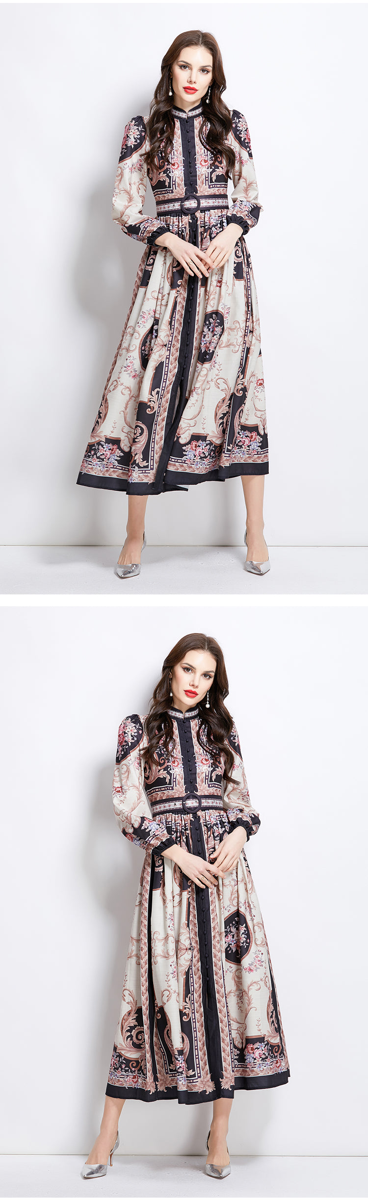 Original Design Spring/Summer Oil Painting Flower Pattern Wrapped Mid length Dress