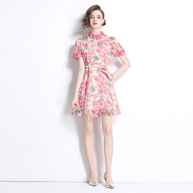 Original Design: Spring/Summer Embroidered Printed Dress for Women with a High end Style and a slimming A-line Skirt with a cinched waist