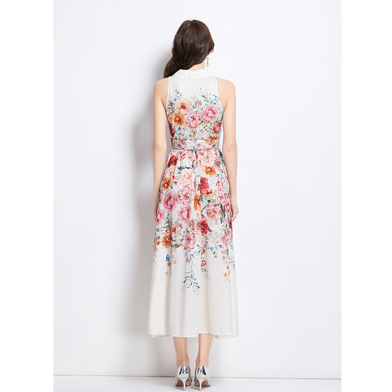 Original design for spring and summer vacation, new floral oil painting style shirt style long dress