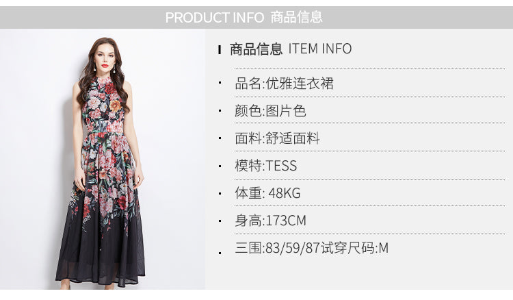 Original Design Spring/Summer Vacation New Oil Painting Flower Printed Hanging Neck Long Dress