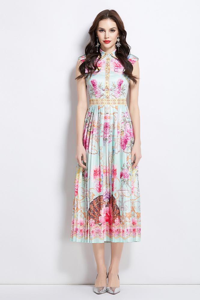 Original design for spring and summer palace pattern sleeveless mid length dress