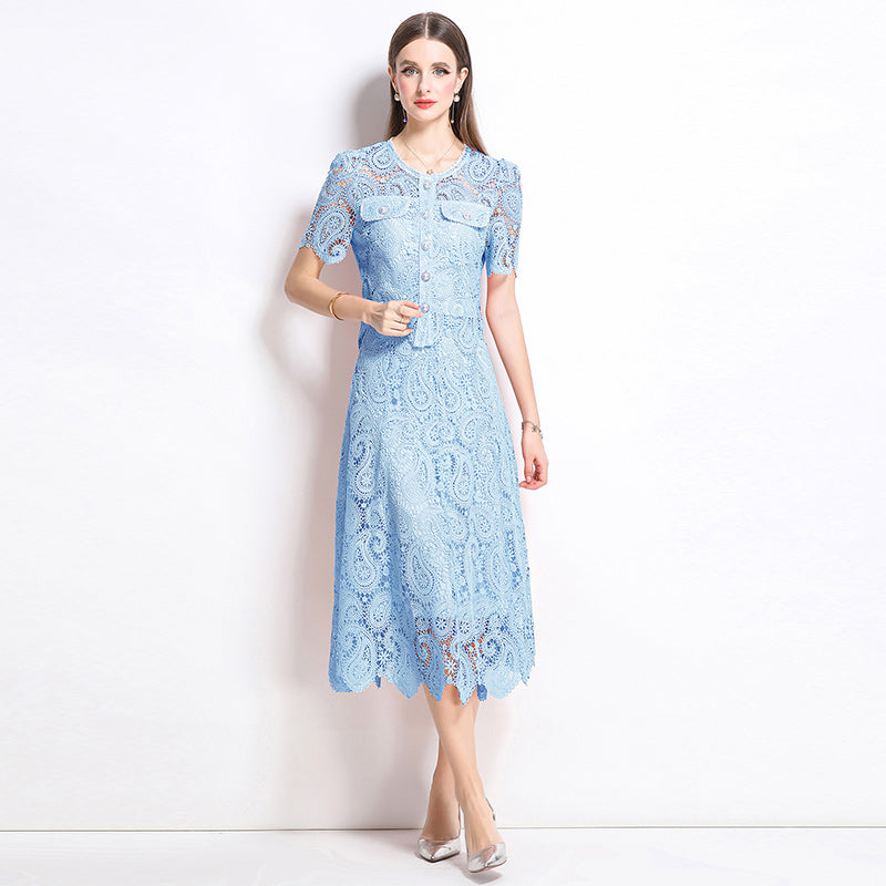 Original design for spring and summer small fragrance style set light luxury and high-end water-soluble lace skirt two-piece set