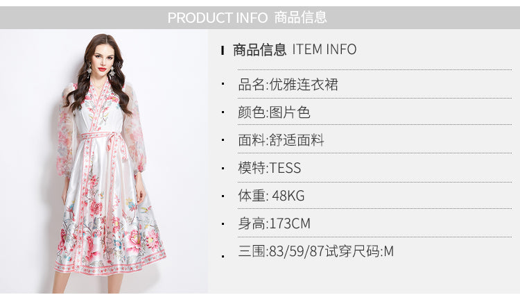 Original Design Spring/Summer V-neck Ethnic Style Printed Satin Wrapped Long Dress