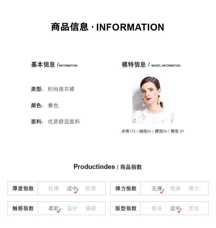 Original design mid long sleeved fashionable slimming hollow out water-soluble lace positioning mid length dress