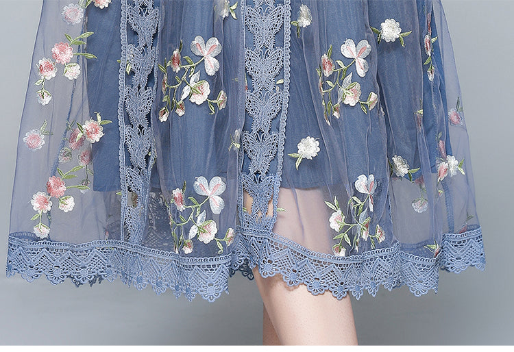 Original Design Heavy Industry Fine Embroidery Mesh French Long Style Super Fairy Sweet Dress