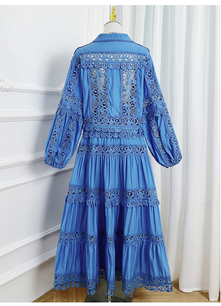 Meizhonggong boutique cut-out lapel lace stitched pendant lace maxi skirt set