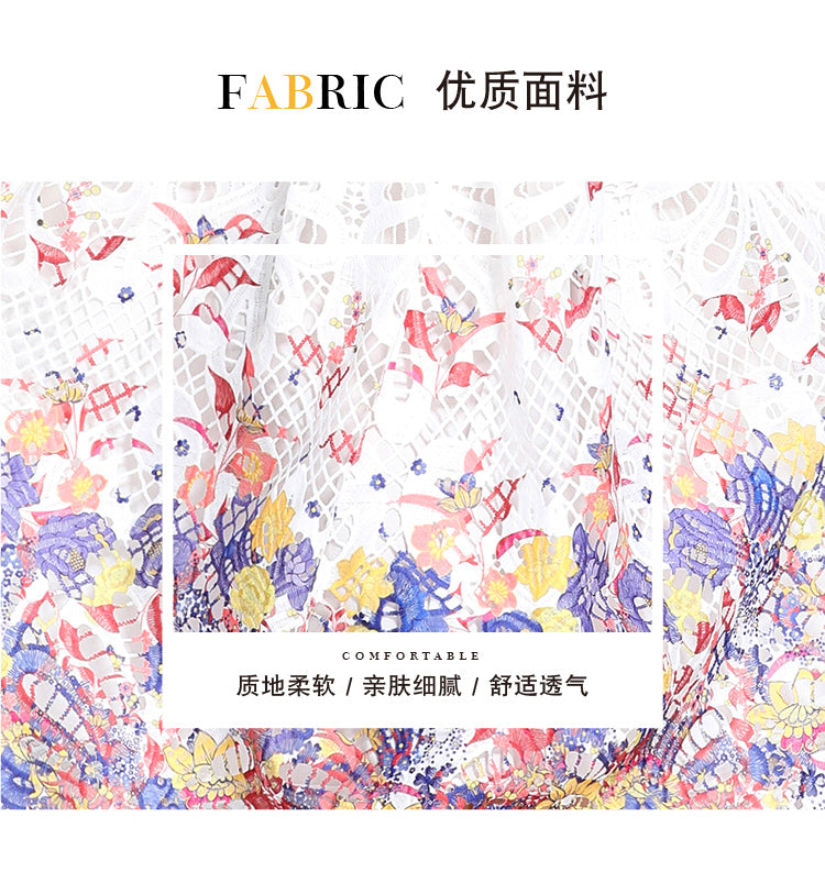 Original design mid long sleeved fashionable slimming hollow out water-soluble lace positioning mid length dress