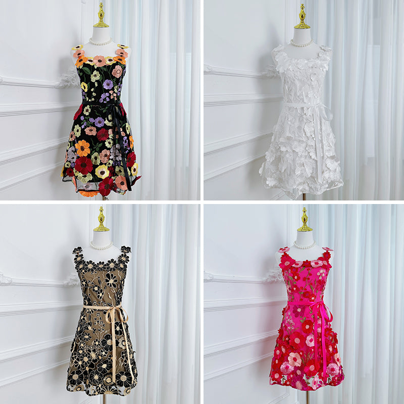 Original Design Embroidered Boutique Color Stereoscopic Handmade Flower Binding Adjustable Strap Strap Dress