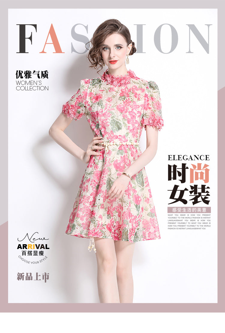 Original Design: Spring/Summer Embroidered Printed Dress for Women with a High end Style and a slimming A-line Skirt with a cinched waist