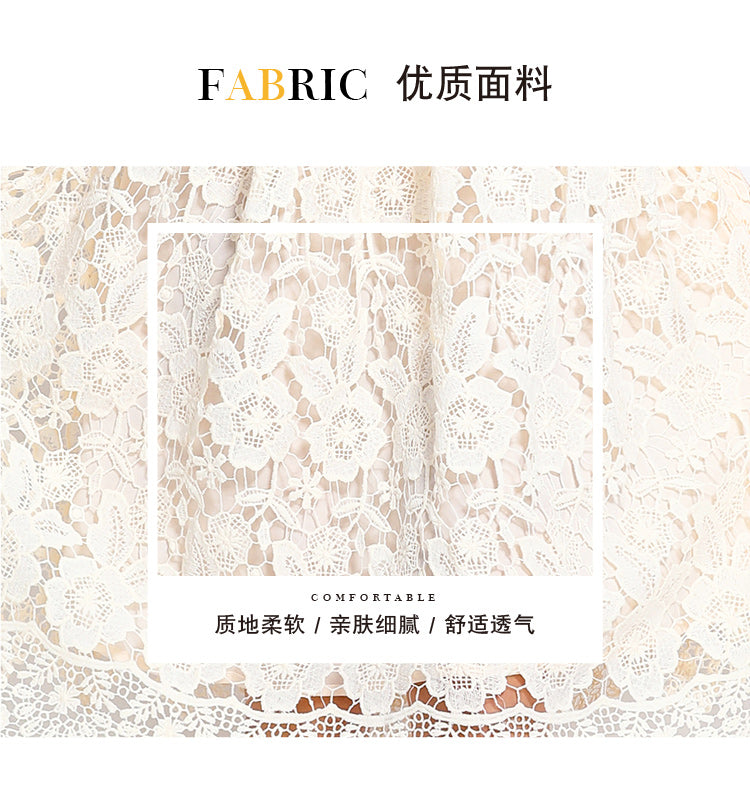 Original design short sleeved slimming hollow out water-soluble lace positioning mid length dress