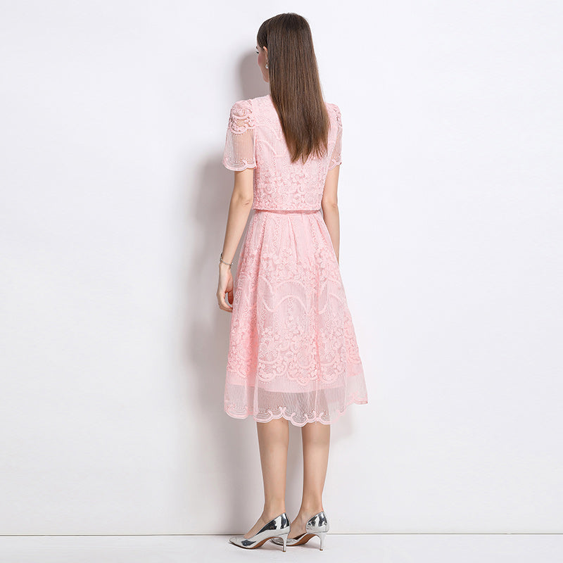 Original design for spring and summer small fragrance style set light luxury and high-end water-soluble lace skirt two-piece set