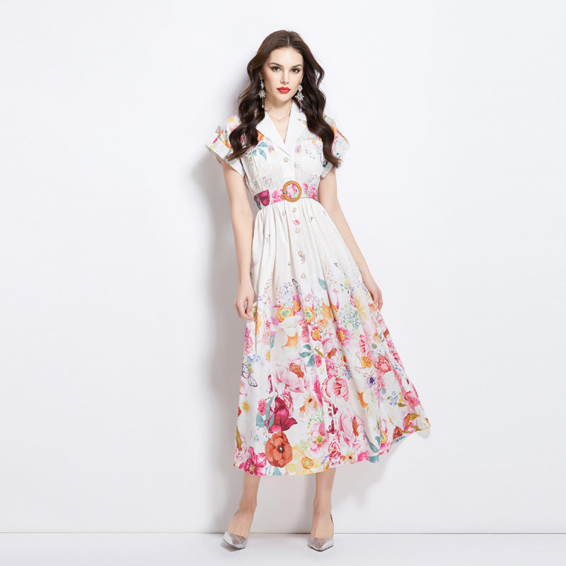Original design spring/summer new floral oil painting style maxi dress